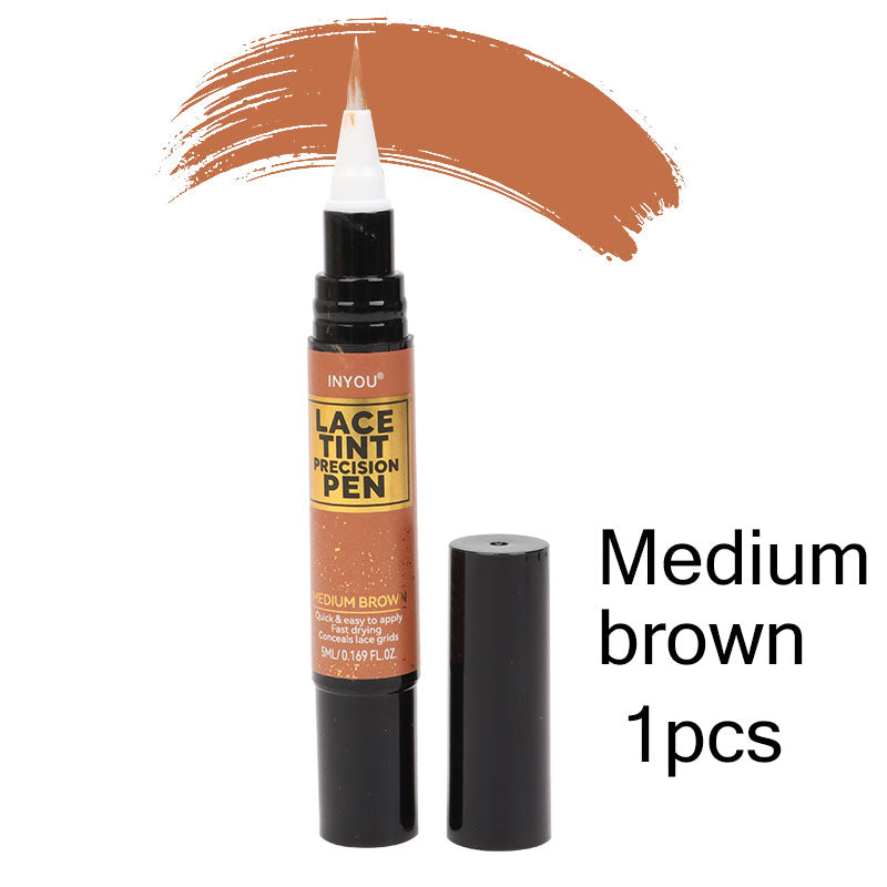 Tinted Lace Pen with Brush, Lace Tint Pen for Wigs, Black/Medium/Dark/Light Brown, 5ml Precision Parting Color Correct