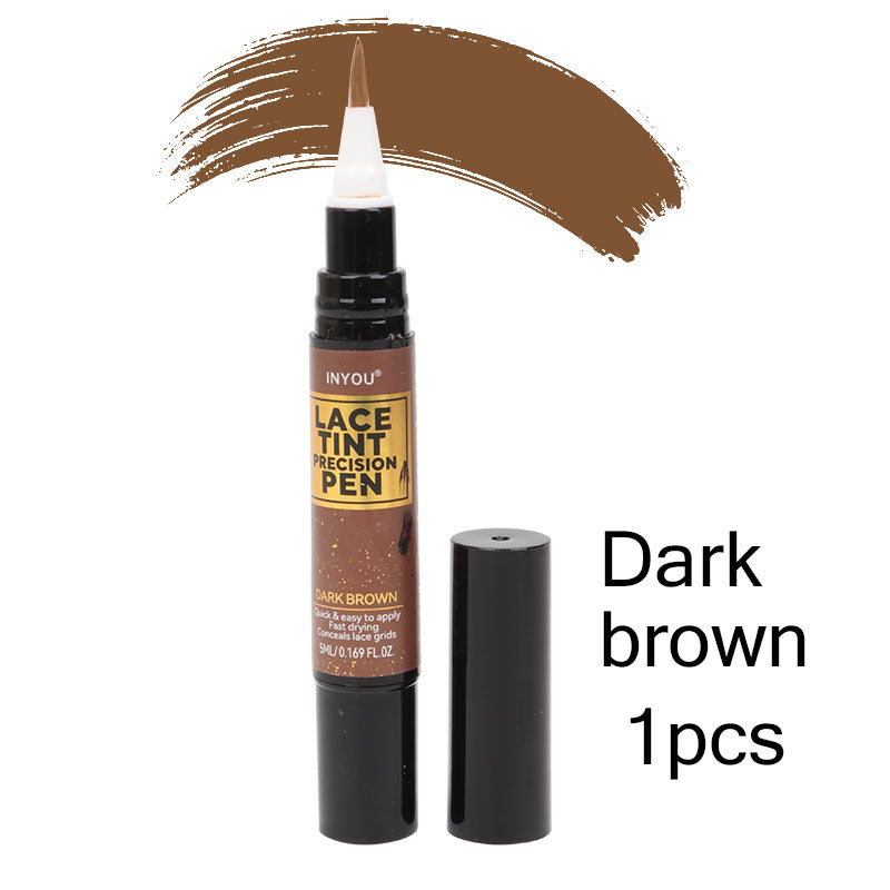 Tinted Lace Pen with Brush, Lace Tint Pen for Wigs, Black/Medium/Dark/Light Brown, 5ml Precision Parting Color Correct
