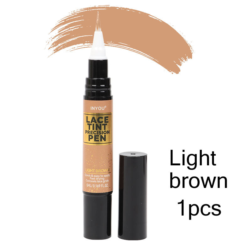 Tinted Lace Pen with Brush, Lace Tint Pen for Wigs, Black/Medium/Dark/Light Brown, 5ml Precision Parting Color Correct