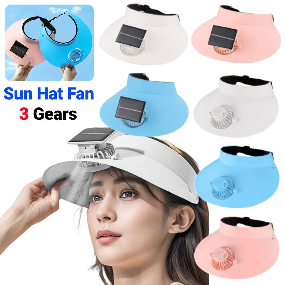 Solar USB Charging Cooling Sun Visor Hat with Fan, Breathable UV Protection Hat for Outdoor Sports, Camping, Fishing