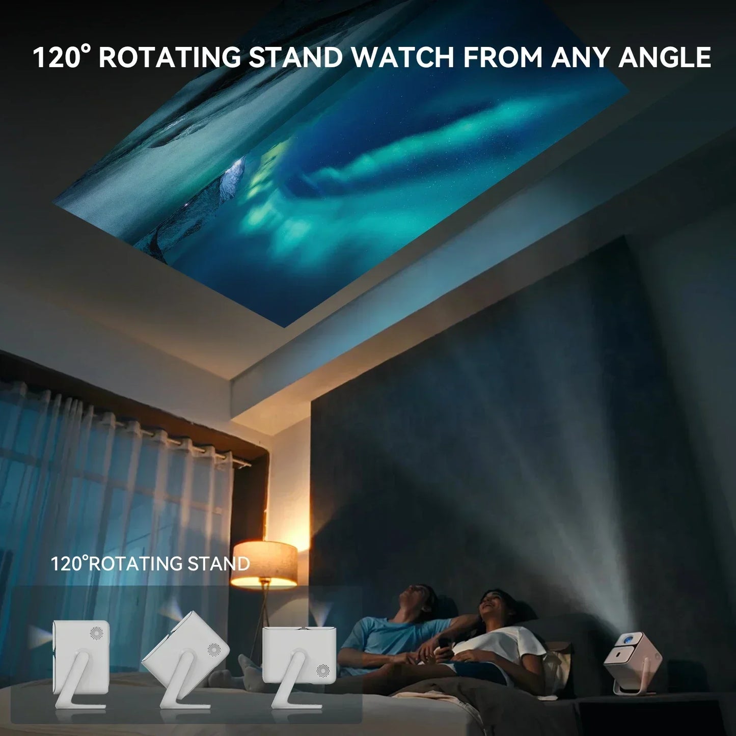 Portable Home Beam Smart Projector 1080P Full HD with Android TV, Projector Support 4K, Auto-Focus & Full Auto-Keystone