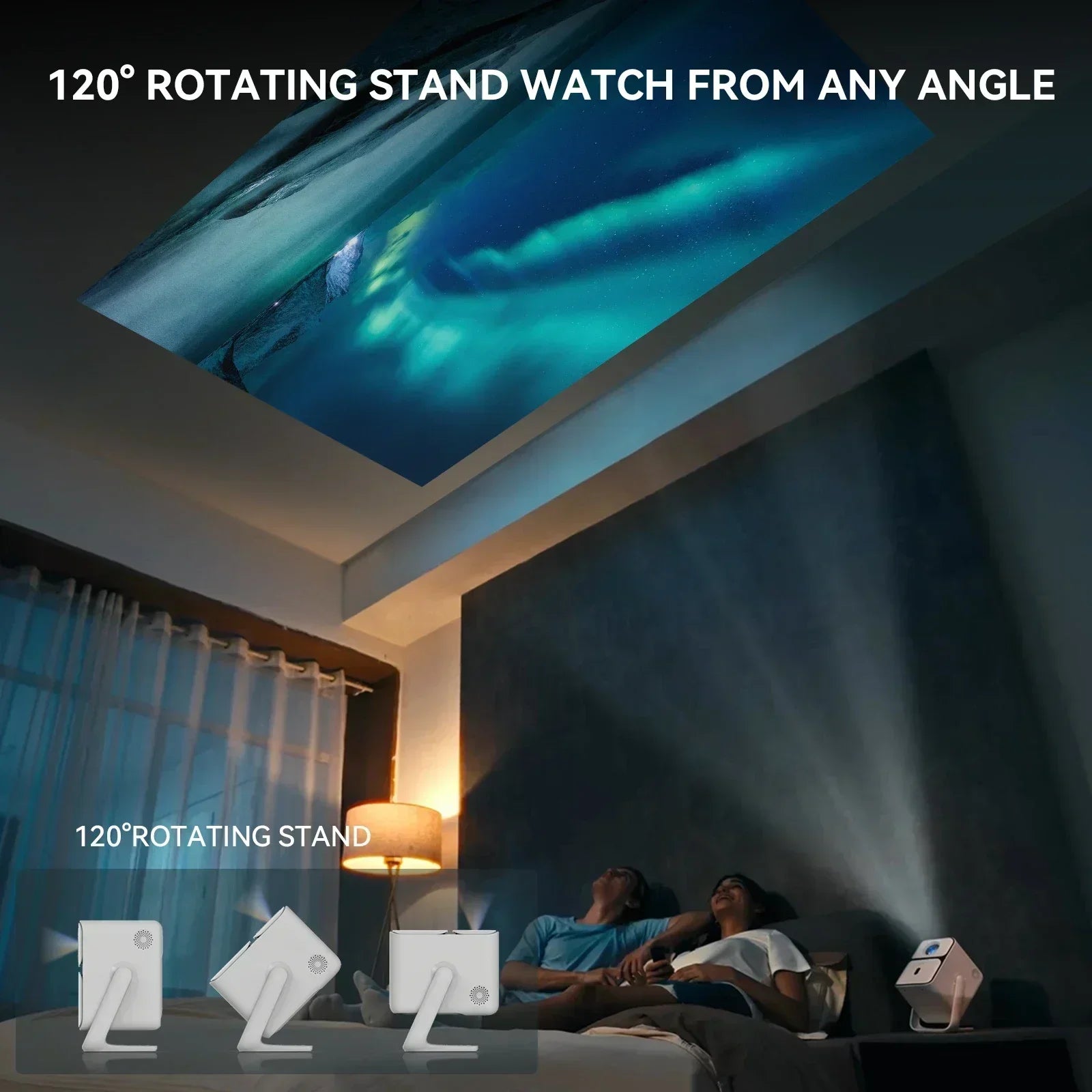Portable Home Beam Smart Projector 1080P Full HD with Android TV, Projector Support 4K, Auto-Focus & Full Auto-Keystone