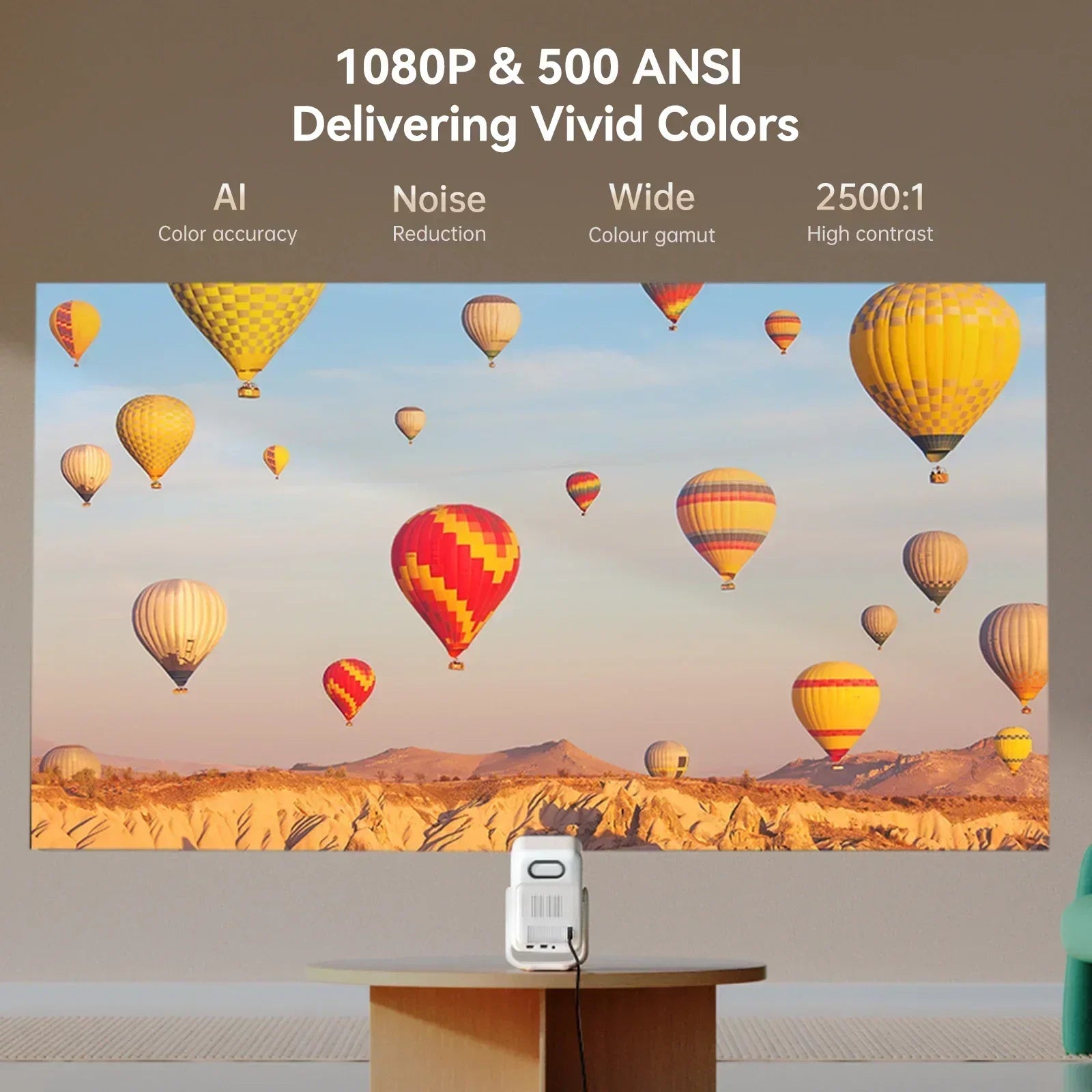 Portable Home Beam Smart Projector 1080P Full HD with Android TV, Projector Support 4K, Auto-Focus & Full Auto-Keystone