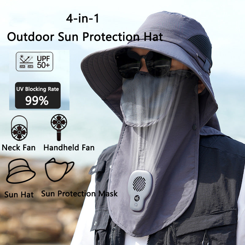 Breathable Outdoor Wide Brim Sun Hat with Fan, Anti-Ultraviolet Neck Protection Hat for Fishing, Camping, Hiking & Hot