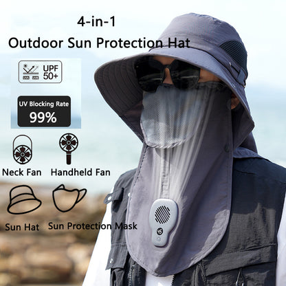 Breathable Outdoor Wide Brim Sun Hat with Fan, Anti-Ultraviolet Neck Protection Hat for Fishing, Camping, Hiking & Hot