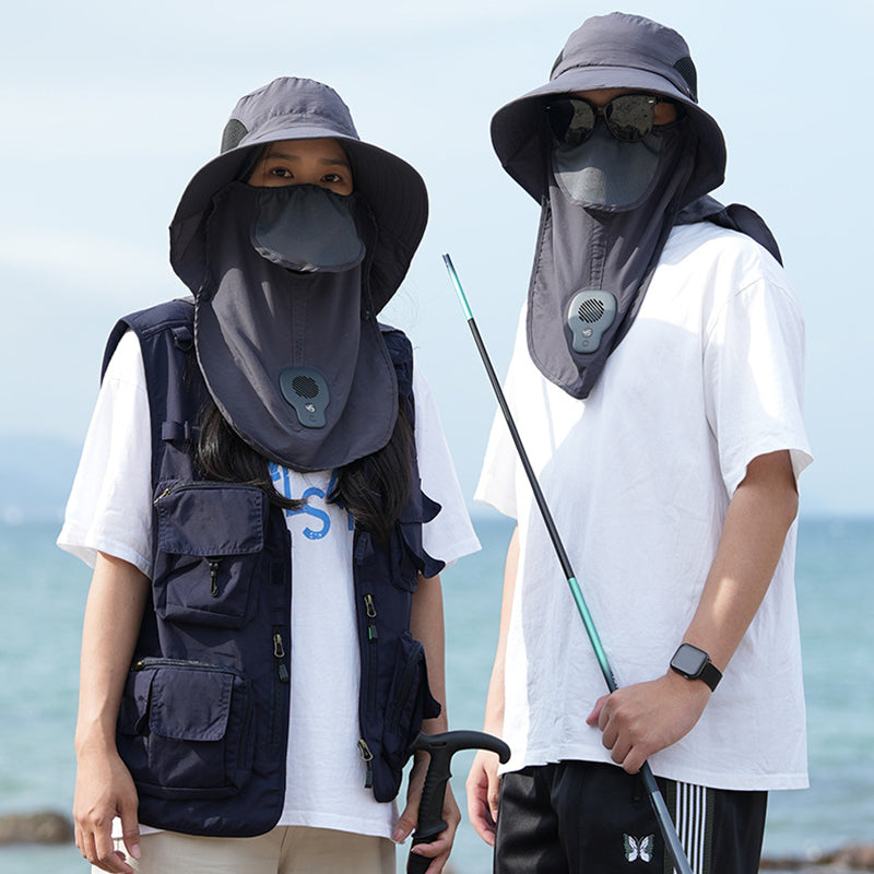 Breathable Outdoor Wide Brim Sun Hat with Fan, Anti-Ultraviolet Neck Protection Hat for Fishing, Camping, Hiking & Hot