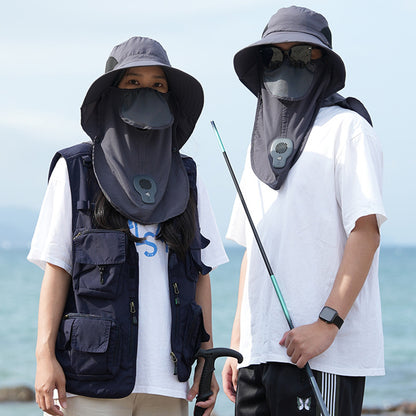 Breathable Outdoor Wide Brim Sun Hat with Fan, Anti-Ultraviolet Neck Protection Hat for Fishing, Camping, Hiking & Hot