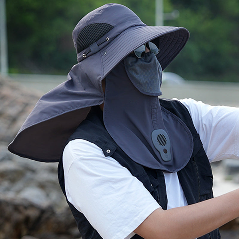 Breathable Outdoor Wide Brim Sun Hat with Fan, Anti-Ultraviolet Neck Protection Hat for Fishing, Camping, Hiking & Hot