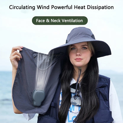 Breathable Outdoor Wide Brim Sun Hat with Fan, Anti-Ultraviolet Neck Protection Hat for Fishing, Camping, Hiking & Hot