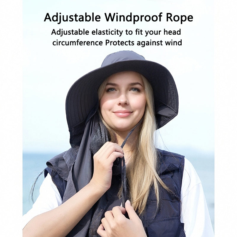 Breathable Outdoor Wide Brim Sun Hat with Fan, Anti-Ultraviolet Neck Protection Hat for Fishing, Camping, Hiking & Hot