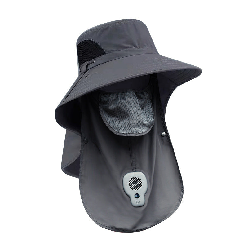Breathable Outdoor Wide Brim Sun Hat with Fan, Anti-Ultraviolet Neck Protection Hat for Fishing, Camping, Hiking & Hot