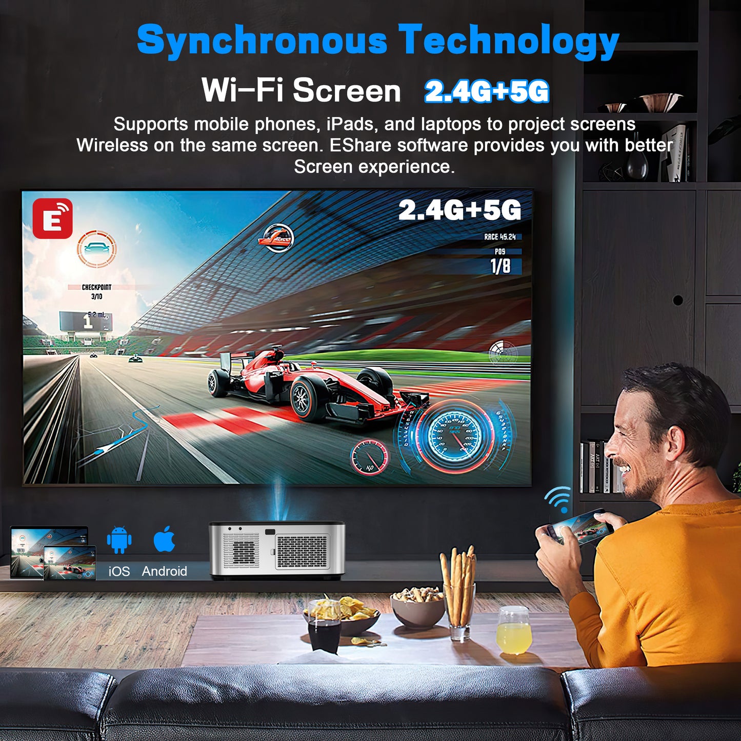 Android 4K Projector Portable Home Theater Beamer, AutoFocus & Keystone Correction, 8K Decode, 5G WiFi Smart Proyector