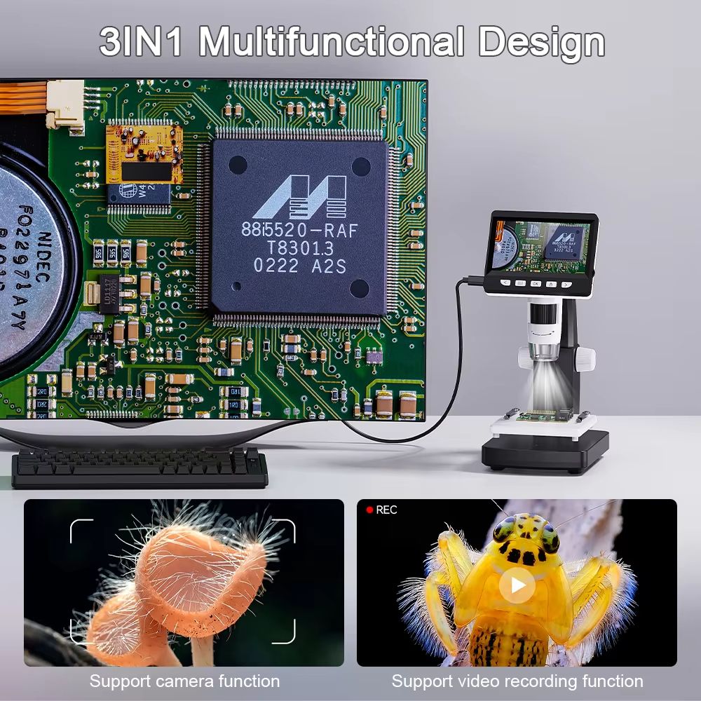 1000X Digital LCD Microscope With Adjustable LED Lighting  USB Magnifier For Coins Soldering And Ci