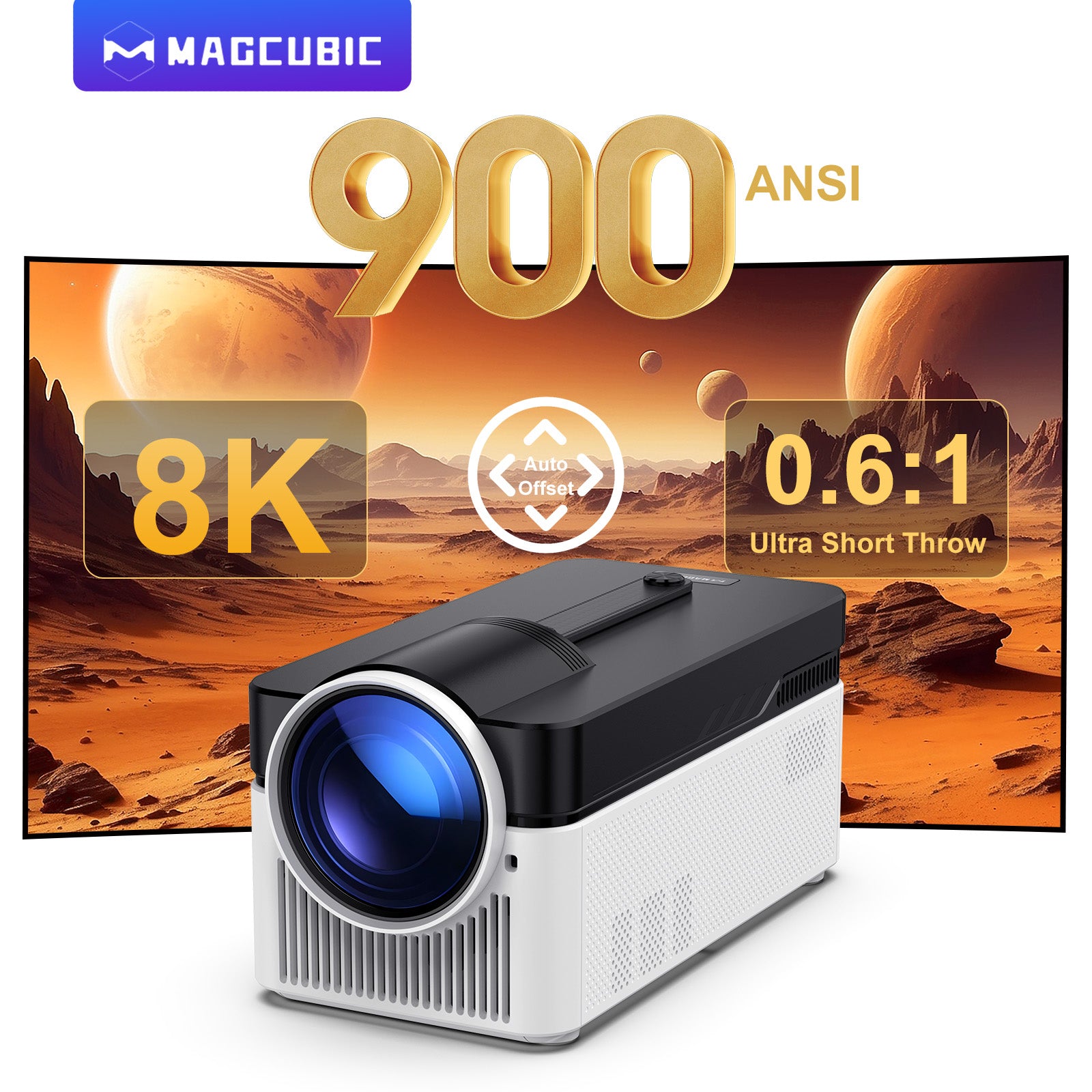 Ultra Short Throw HY450 Projector with Auto Offset, 8K, 4K, 1080P Native HD, 900ANSI Brightness, BT5.4 & Electronic