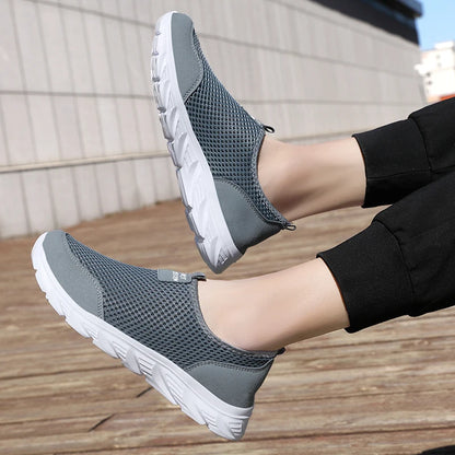 Breathable Mesh Men Running Shoes, Lightweight Summer Sneakers Casual Walking Slip-On Loafers Driving Zapatos Casuales