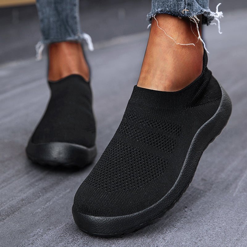 Women Slip-On Sock Sneakers, Breathable Comfortable Flat Bottom Sport Running Shoes | Lightweight Solid Color
