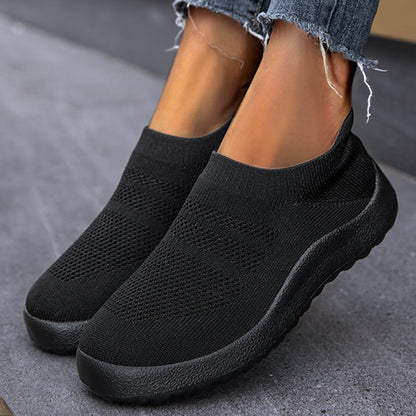 Women Slip-On Sock Sneakers, Breathable Comfortable Flat Bottom Sport Running Shoes | Lightweight Solid Color