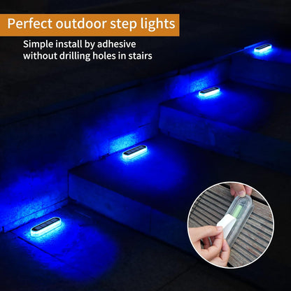 IP68 Waterproof Solar LED Deck Lights, Wireless Stick-On Outdoor Step Dock Driveway Lights, 3 Lighting Colors