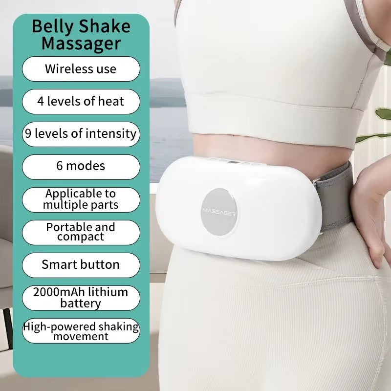 Heated Wireless Abdominal Massage Belt, Electric Belly Shaking Massager with Multi Vibration Modes, Fat Burner