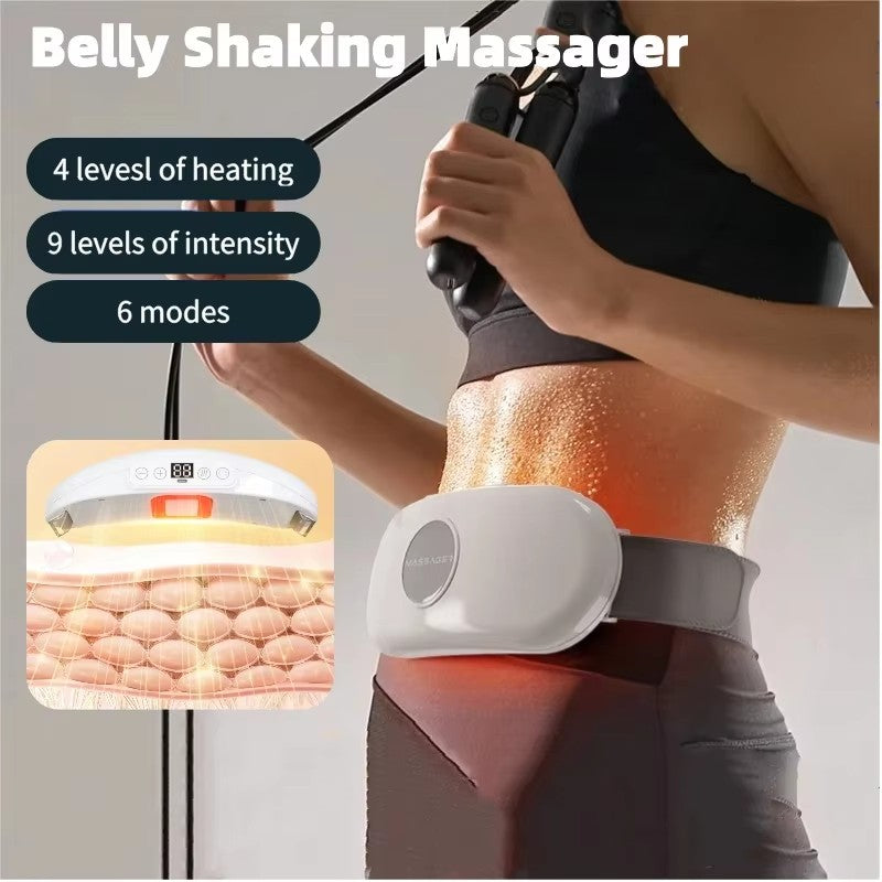 Heated Wireless Abdominal Massage Belt, Electric Belly Shaking Massager with Multi Vibration Modes, Fat Burner