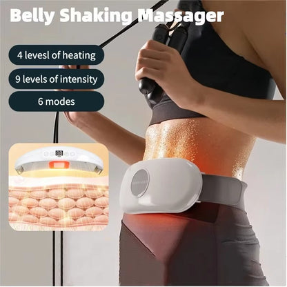 Heated Wireless Abdominal Massage Belt, Electric Belly Shaking Massager with Multi Vibration Modes, Fat Burner