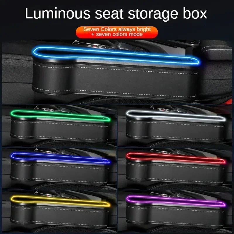 LED Car Seat Gap Storage Box with 2 USB Chargers, Multi-Function Seat Organizer Pocket for Phone, Bottle, Cards & Cup
