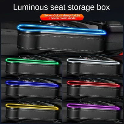 LED Car Seat Gap Storage Box with 2 USB Chargers, Multi-Function Seat Organizer Pocket for Phone, Bottle, Cards & Cup
