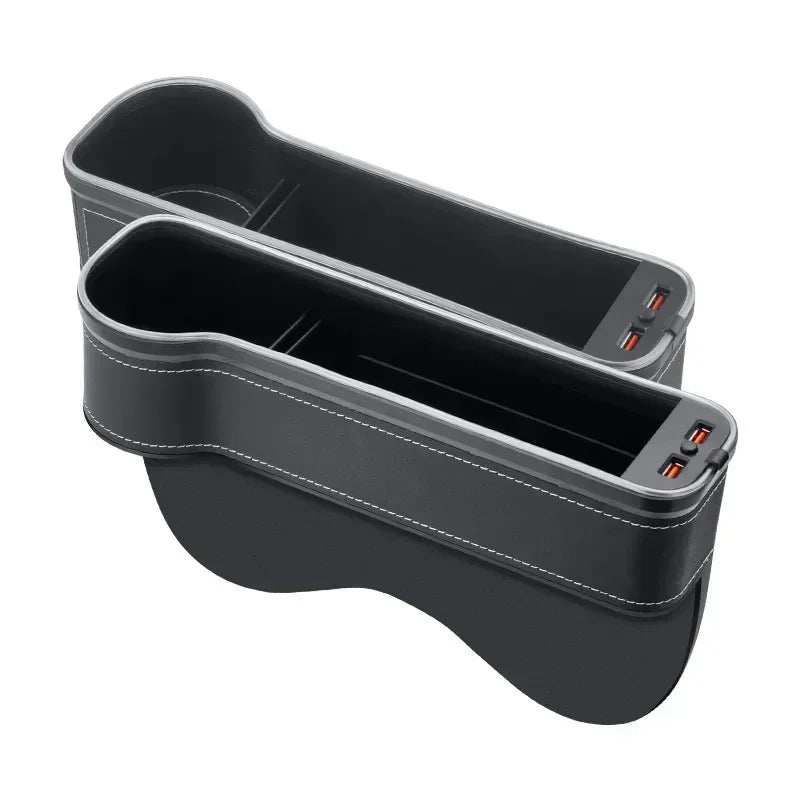 LED Car Seat Gap Storage Box with 2 USB Chargers, Multi-Function Seat Organizer Pocket for Phone, Bottle, Cards & Cup