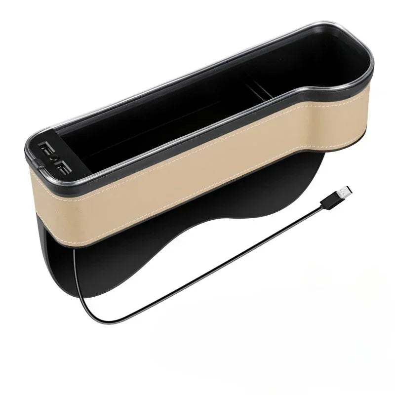 LED Car Seat Gap Storage Box with 2 USB Chargers, Multi-Function Seat Organizer Pocket for Phone, Bottle, Cards & Cup