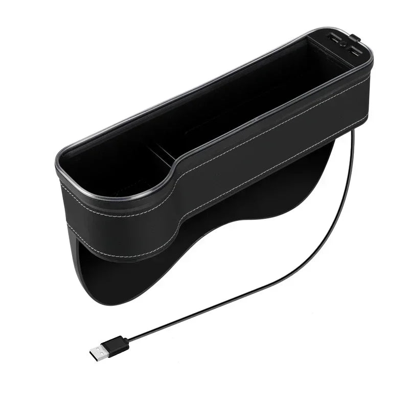 LED Car Seat Gap Storage Box with 2 USB Chargers, Multi-Function Seat Organizer Pocket for Phone, Bottle, Cards & Cup