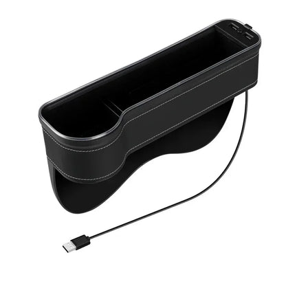 LED Car Seat Gap Storage Box with 2 USB Chargers, Multi-Function Seat Organizer Pocket for Phone, Bottle, Cards & Cup