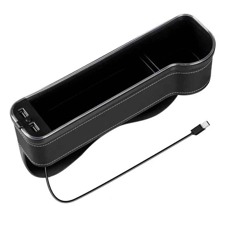 LED Car Seat Gap Storage Box with 2 USB Chargers, Multi-Function Seat Organizer Pocket for Phone, Bottle, Cards & Cup