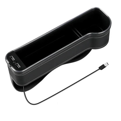 LED Car Seat Gap Storage Box with 2 USB Chargers, Multi-Function Seat Organizer Pocket for Phone, Bottle, Cards & Cup