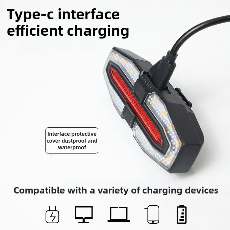 Wireless Rechargeable Bike Tail Light with Turn Signals & Brake Warning, Remote Controlled Cycling Back Light for Night