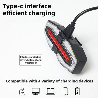 Wireless Rechargeable Bike Tail Light with Turn Signals & Brake Warning, Remote Controlled Cycling Back Light for Night