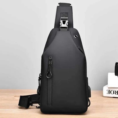 Solid Color Men Chest Bag with USB Charging Port, Casual Nylon One Shoulder Crossbody Bag for Outdoor Travel & Everyday