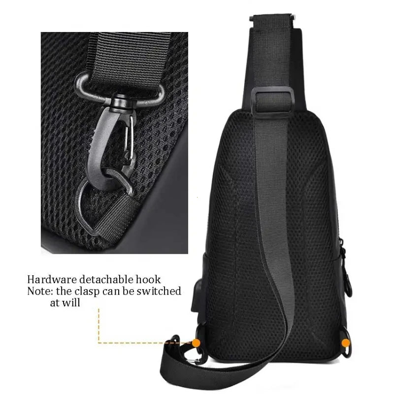 Solid Color Men Chest Bag With USB Charging Port Casual Nylon One Shoulder Crossbody Bag For Outdoo 4