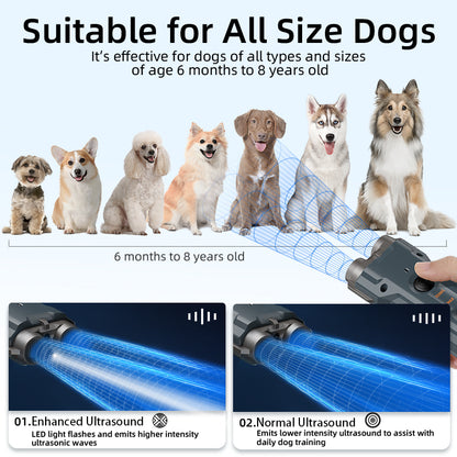 High Power Dog Repeller Ultrasonic Anti Barking Alarm, Rechargeable Deterrent Device with LED Light for Pet Training