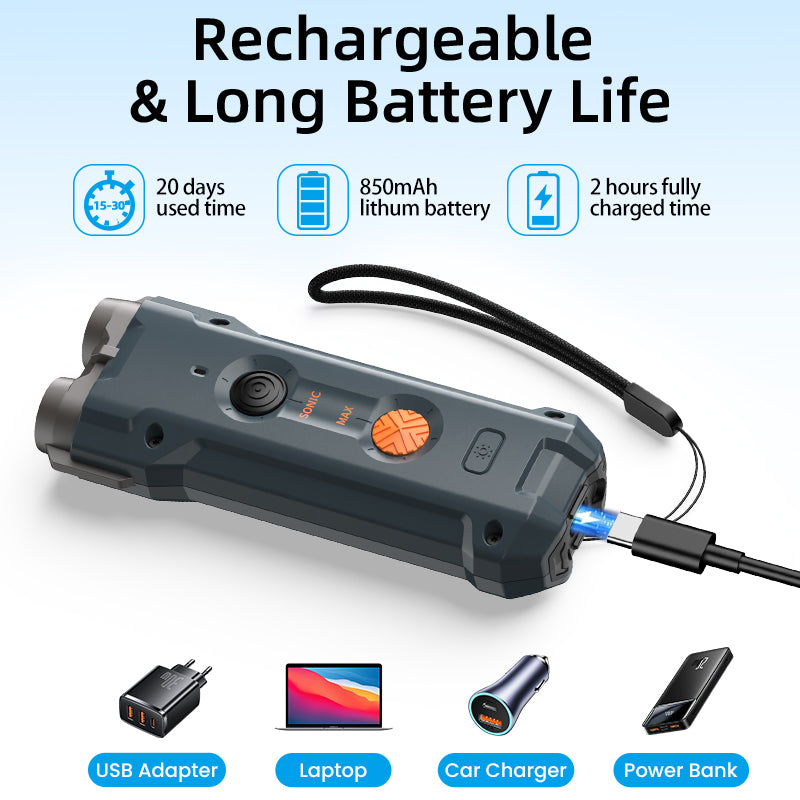 High Power Dog Repeller Ultrasonic Anti Barking Alarm, Rechargeable Deterrent Device with LED Light for Pet Training