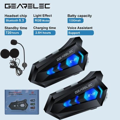 Bluetooth 5.3 Motorcycle Helmet Headset, Waterproof Earphones with Speaker, Tri-Color Ambient Light & Auto Answering