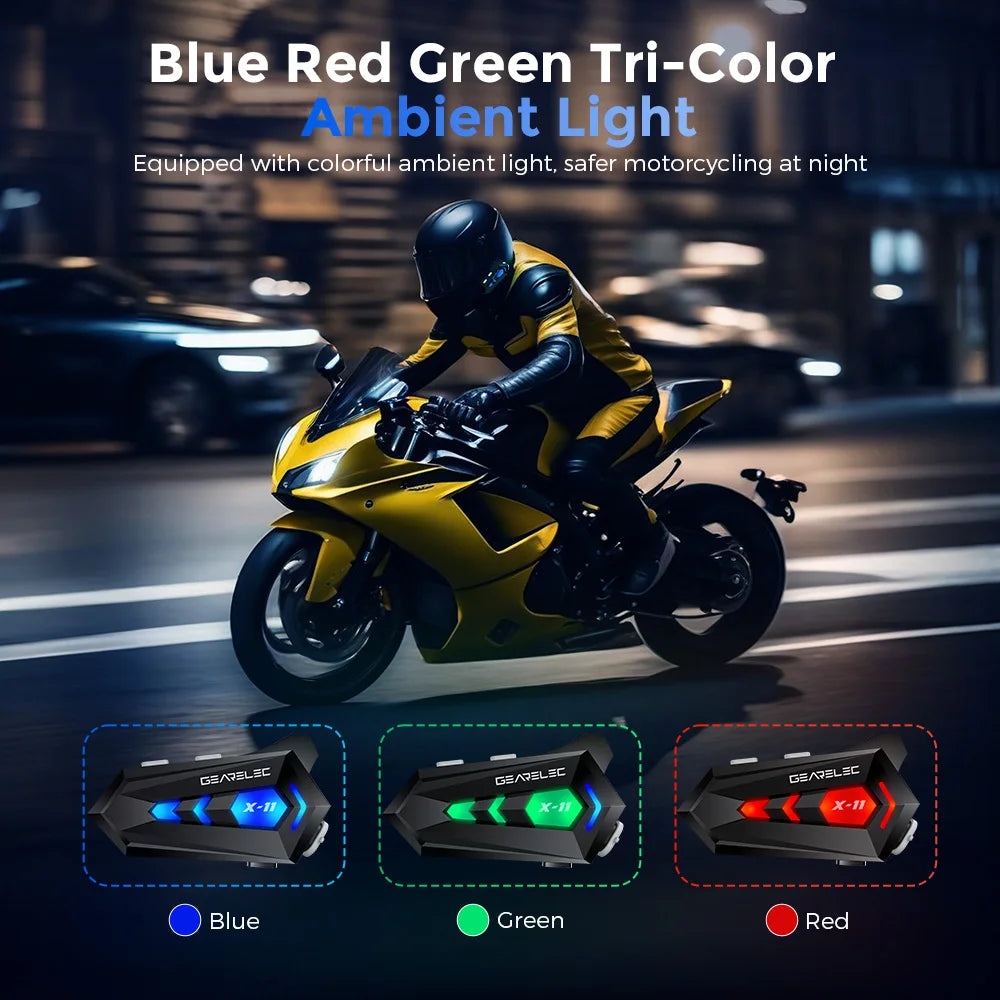 Bluetooth 53 Motorcycle Helmet Headset Waterproof Earphones With Speaker TriColor Ambient Light  Au 1