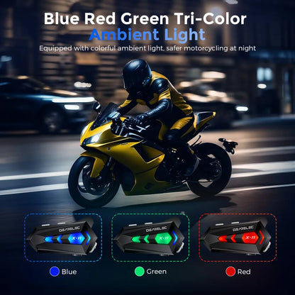 Bluetooth 53 Motorcycle Helmet Headset Waterproof Earphones With Speaker TriColor Ambient Light  Au 1