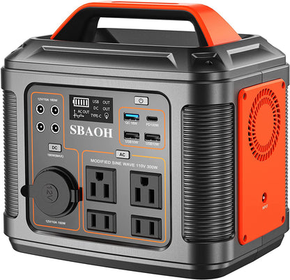 Portable Power Station, Ports, Car Socket & LED Flashlight Solar Generator