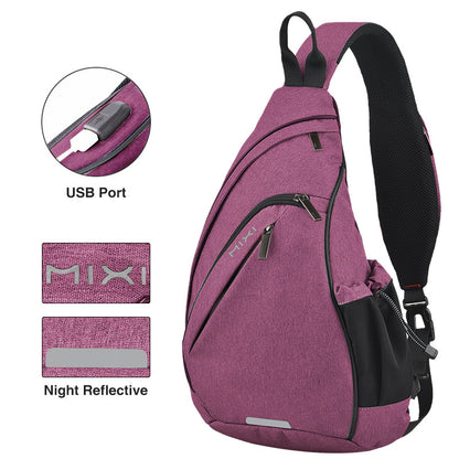Sling Bag for Men & Women, One Shoulder Crossbody USB Backpack for Travel, Cycling, Sports, Students, School & Outdoor