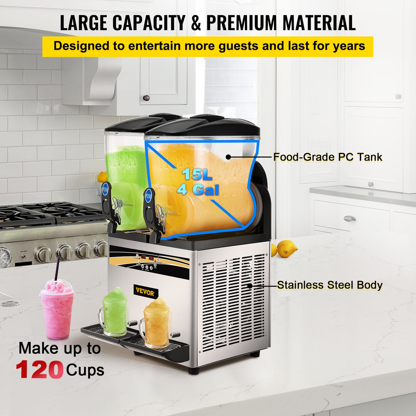 Commercial Slushy Machine Double Tank Margarita Maker, Stainless Steel Frozen Drink Machine for Cafes & Bars