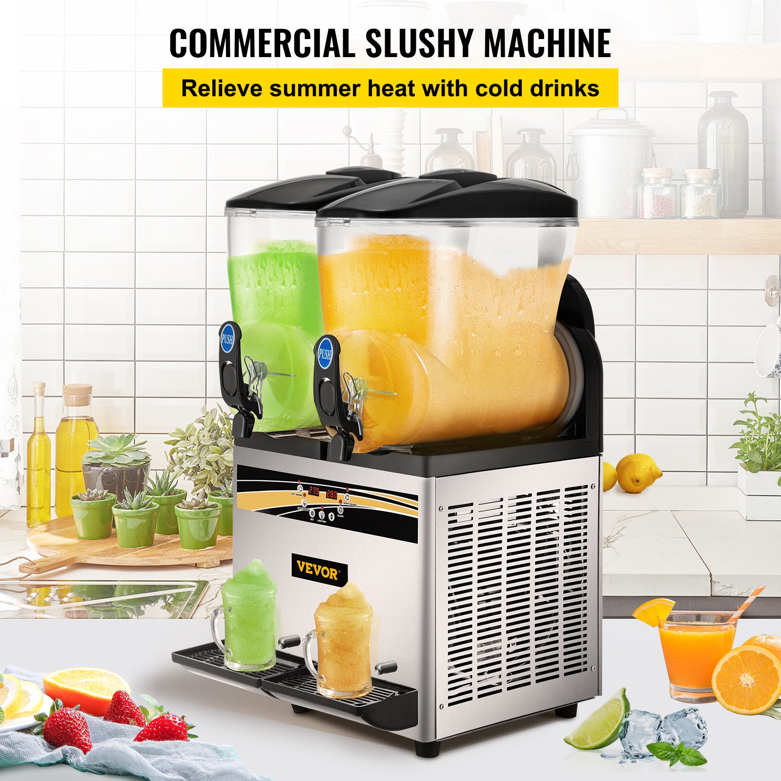 Commercial Slushy Machine Double Tank Margarita Maker, Stainless Steel Frozen Drink Machine for Cafes & Bars