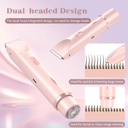 2 in 1 Electric Bikini Trimmer Shaver for Women, Dual Head Wet & Dry Hair Razor Waterproof with Detachable Heads