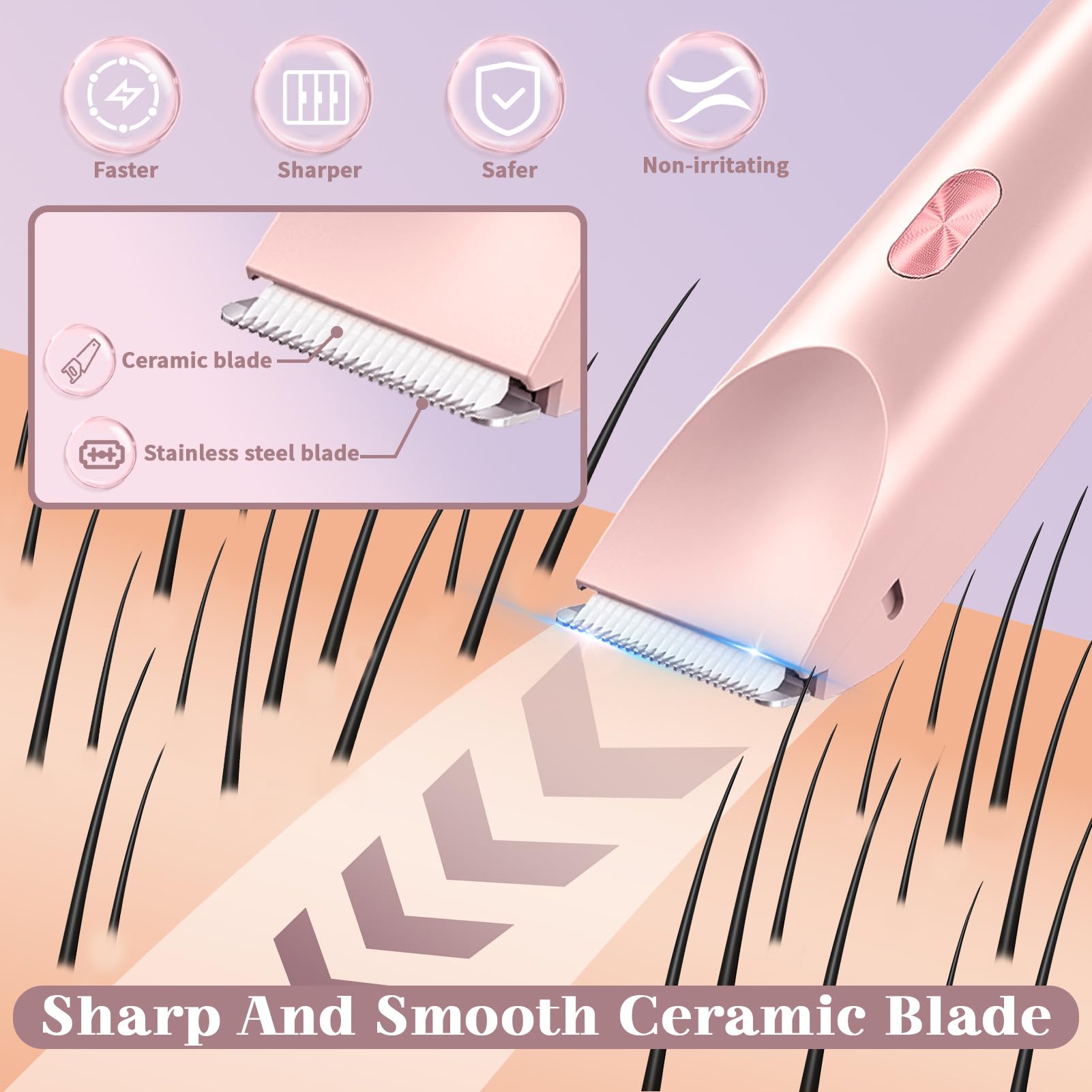 2 in 1 Electric Bikini Trimmer Shaver for Women, Dual Head Wet & Dry Hair Razor Waterproof with Detachable Heads