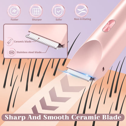 2 in 1 Electric Bikini Trimmer Shaver for Women, Dual Head Wet & Dry Hair Razor Waterproof with Detachable Heads