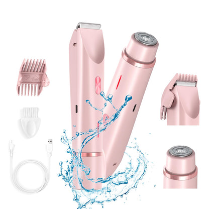 2 in 1 Electric Bikini Trimmer Shaver for Women, Dual Head Wet & Dry Hair Razor Waterproof with Detachable Heads